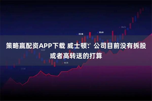 策略赢配资APP下载 威士顿：公司目前没有拆股或者高转送的打算