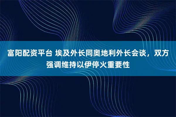 富阳配资平台 埃及外长同奥地利外长会谈，双方强调维持以伊停火重要性