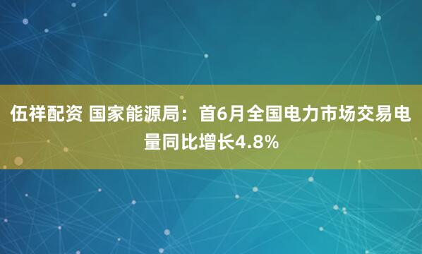 伍祥配资 国家能源局：首6月全国电力市场交易电量同比增长4.8%